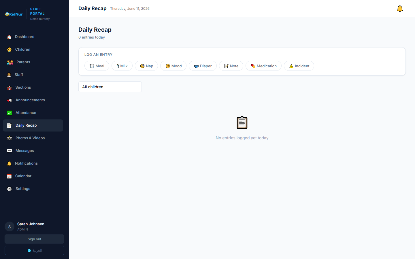 KidNur Daily Activity Log